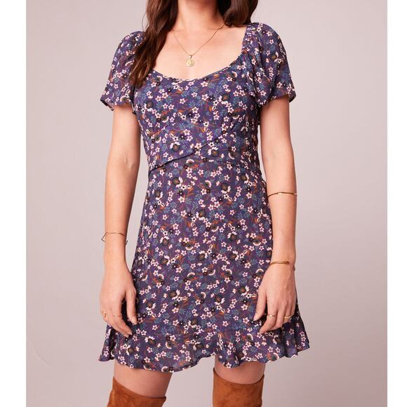 Band of The Free Coraline Purple Floral Crossover Boho Dainty Mini Dress Medium - Picture 1 of 6